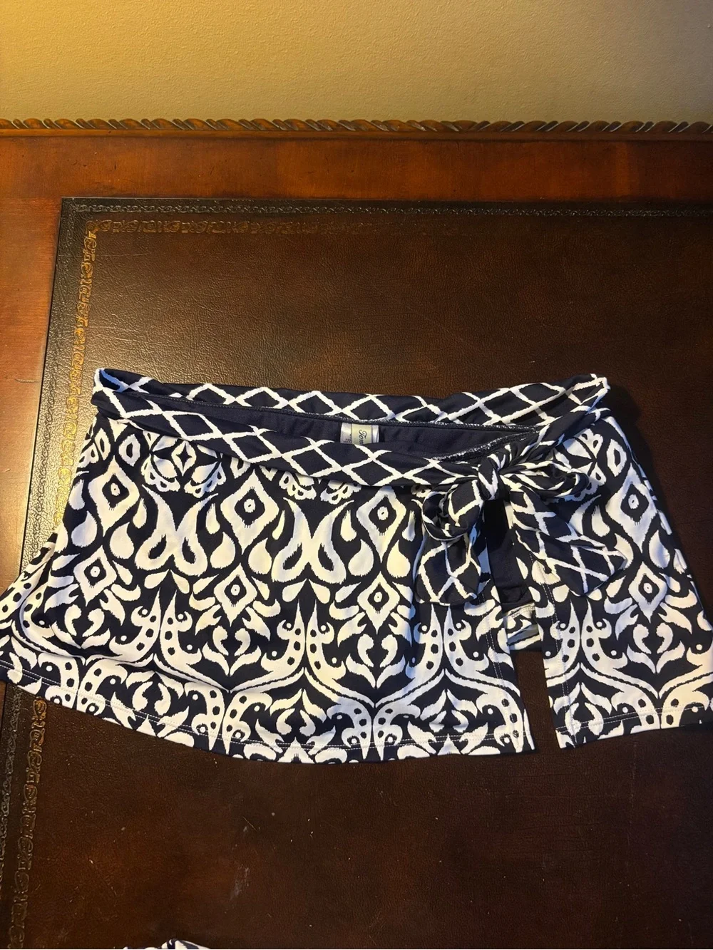 Tommy Bahama Navy and White Strapless Printed Sundress with Tie Waist